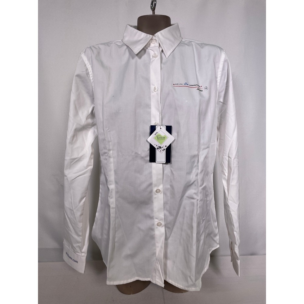 Delta KLM Air France Ash City White Button-Up Longsleeve Shirt Women's LARGE NWT